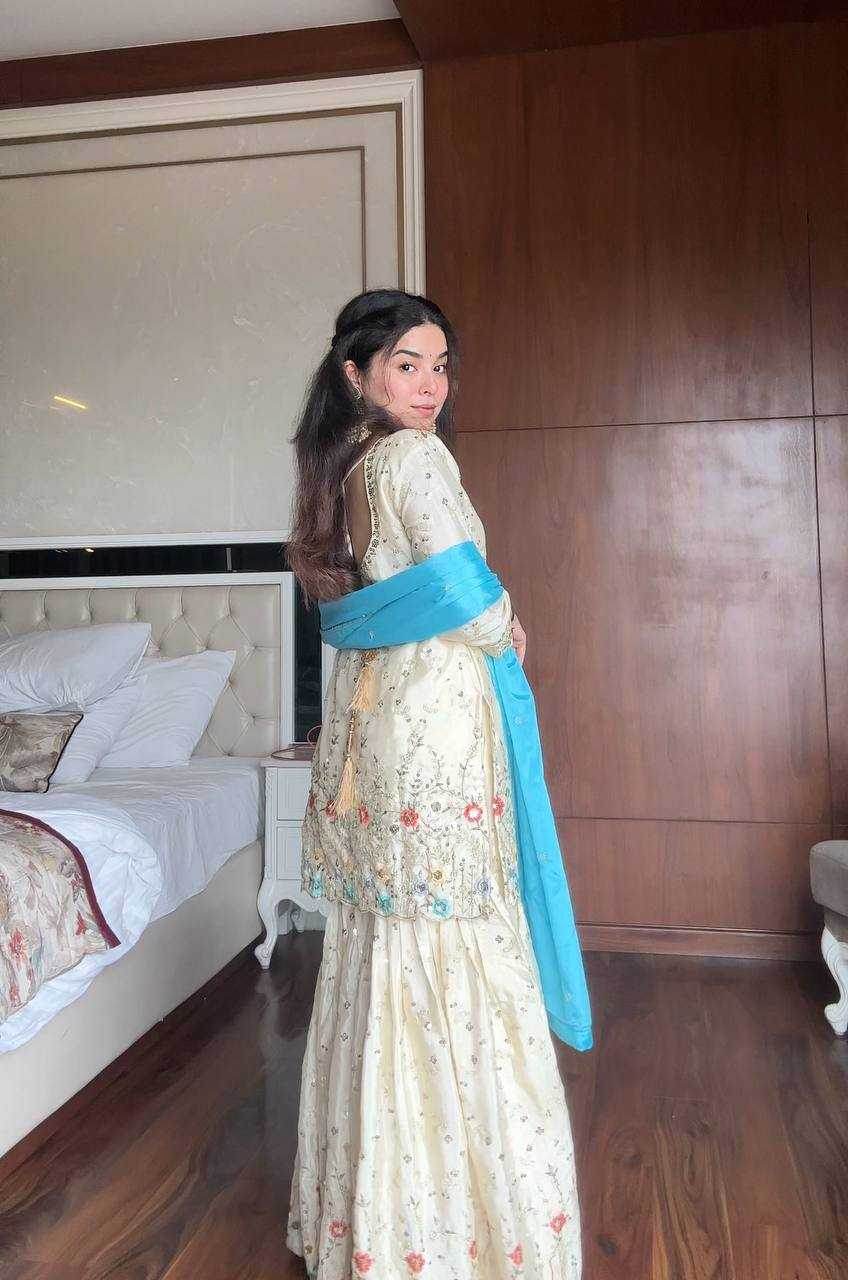 Chinon Sharara Salwar Embroidery Suits Manufacturer - MYLUXURY LANE ENTERPRISE